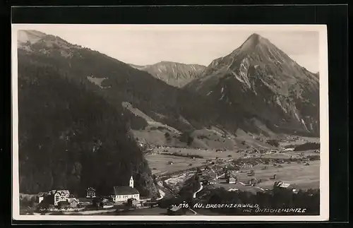 AK Au i. Bregenzerwald, Totalansicht mit Kirche und Üntschenspitze