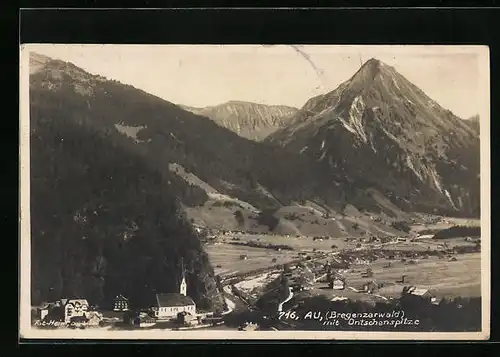 AK Au i. Bregenzerwald, Totalansicht mit Kirche und Üntschenspitze