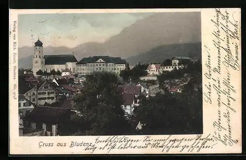 AK Bludenz, Ortspartie mit Kirche
