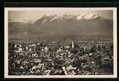 AK Dornbirn, Teilansicht mit Kirche und Säntis