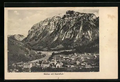 AK Mellau, Teilansicht mit Kirche und Kanisfluh