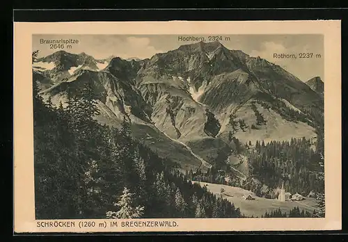 AK Schröcken im Bregenzerwald, Panorama mit Braunarlspitze, Hochberg und Rothorn