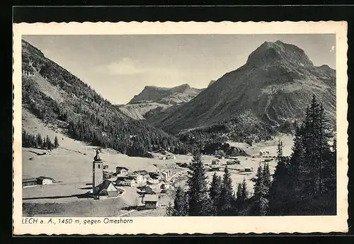 AK Lech a. A., Teilansicht mit Kirche gegen Omeshorn