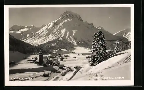 AK Lech a. A., Teilansicht mit Kirche im Schnee