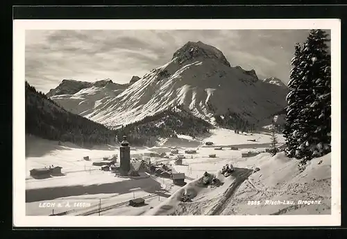 AK Lech a. A., Teilansicht mit Kirche im Schnee