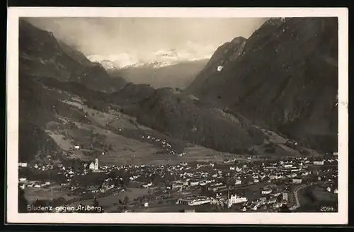 AK Bludenz, Ortsansicht gegen Arlberg