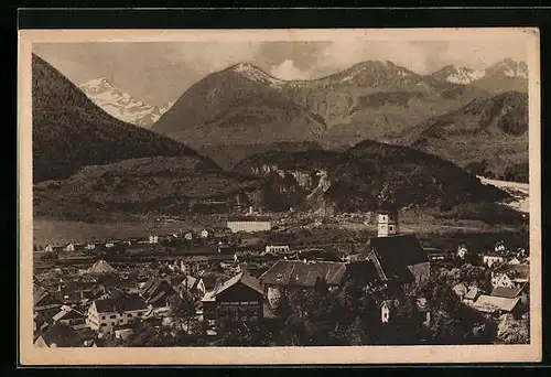 AK Bludenz, Ortsansicht mit Bergpanorama