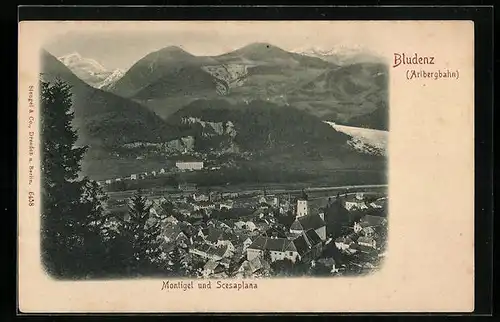 AK Bludenz, Ortsansicht mit Bergpanorama