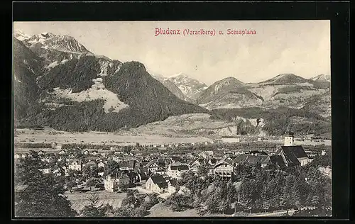 AK Bludenz, Ortsansicht mit Scesaplana