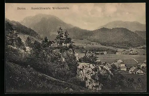 AK Bezau, Aussichtswarte Wolkenstein mit Bergpanorama