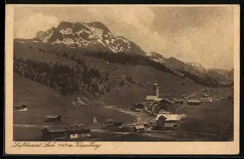 AK Lech, Totalansicht mit Bergmassiv