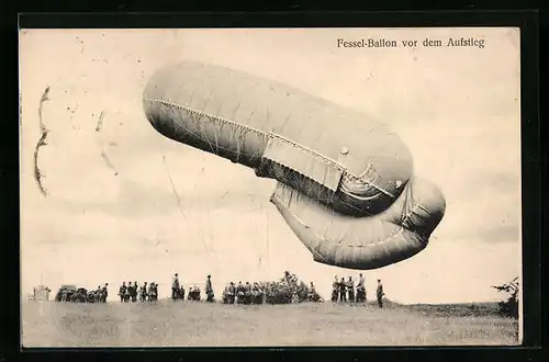 AK Militärischer Fesselballon vor dem Aufstieg