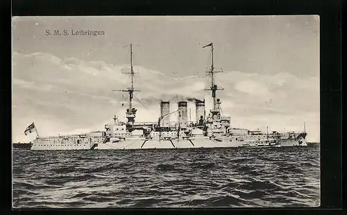 AK Kriegsschiff SMS Lothringen der kaiserlichen Marine sticht in See