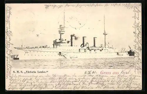 AK Kriegsschiff SMS Victoria Louise heizt die Kessel an