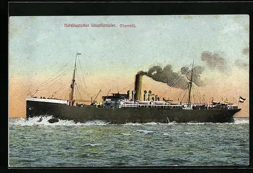 AK Norddeutscher Lloyddampfer Chemnitz in abendlicher Fahrt
