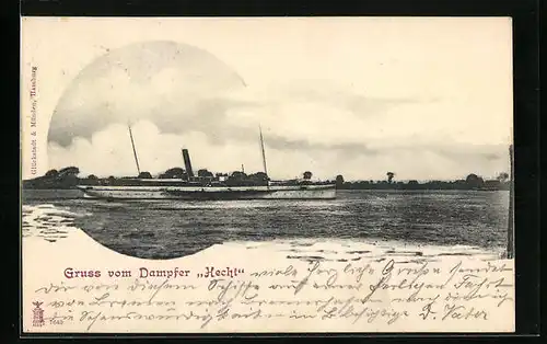 AK Dampfer Hecht in voller Fahrt