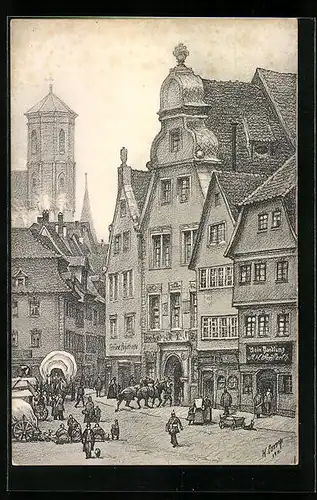 AK Erfurt, Marktplatz vor der Hohen Lilie