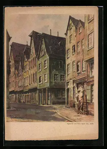 Künstler-AK Köln, Strassenpartie am Buttermarkt