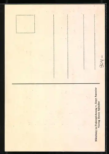 Künstler-AK Nürnberg, Federzeichnung des Burgeingangs