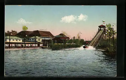 AK Leipzig, Intern. Baufachausstellung mit Sonderausstellungen 1913, Wasser-Rutschbahn