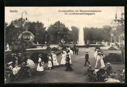 AK Berlin, Musikpavillon mit Restaurationshallen im Landesausstellungspark