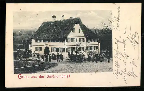 AK Hohenweiler, Gasthaus Gmündmühle mit Passanten