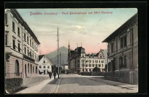 AK Dornbirn, Obere Bahnhofstrasse und Hôtel Rhomberg