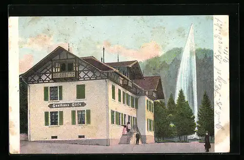 AK Dornbirn, Gasthaus Gütle mit Springbrunnen