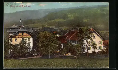 AK Diezlings, Ortsansicht mit Hügeln