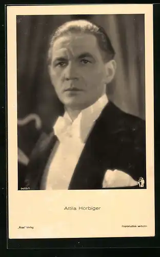 AK Schauspieler Attila Hörbiger mit Anzug und Fliege