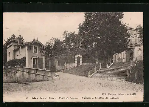 AK Meyzieux, Place de l'Eglise, l'Eglise et l'Entree du Chateau