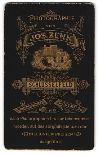 Fotografie Jos. Zenk, Schlüsselfeld, Plattenkamera und Farbpalette