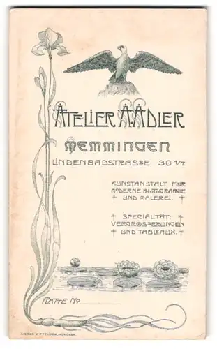 Fotografie Atelier A. Adler, Memmingen, Lindenbadstrasse 30, Adler und blühende Seerosen