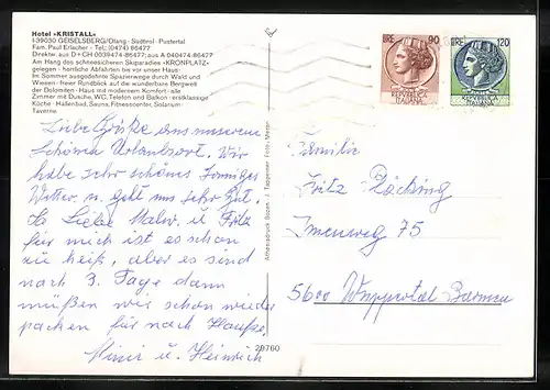 AK Geiselsberg in Olang /Pustertal, Hotel Kristall, Garten, Panorama