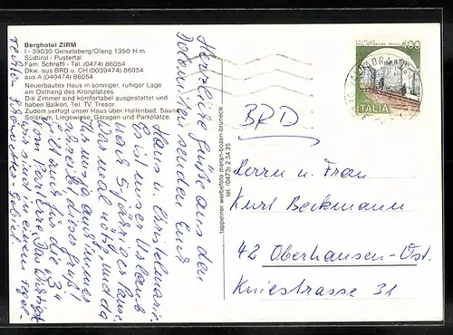 AK Geiselsberg in Olang /Pustertal, Berghotel Zirm