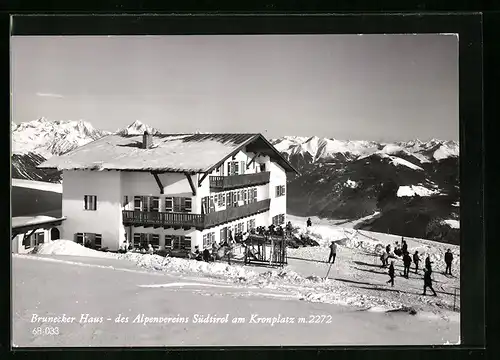 AK Bruneck, Brunecker Haus des Alpenvereins Südtirol am Kronplatz im Schnee