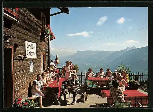 AK Dorf Tirol bei Meran, Gasthof-Restaurant Talbauer gegen Etschtal, Mendel und Laugenspitzen im Naturpark Texelgruppe