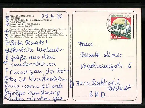 AK Tabland bei Naturns, Pension Gletscherblick, Innenansicht, Garten