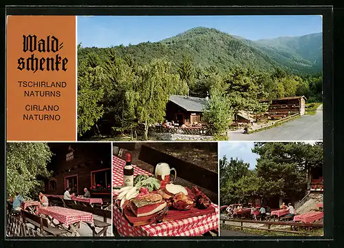 AK Naturns, Gasthaus Waldschenke, Terrasse, Garten