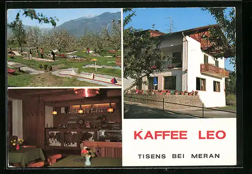 AK Tisens b. Meran, Kaffee Leo, Innenansicht, Minigolfanlage