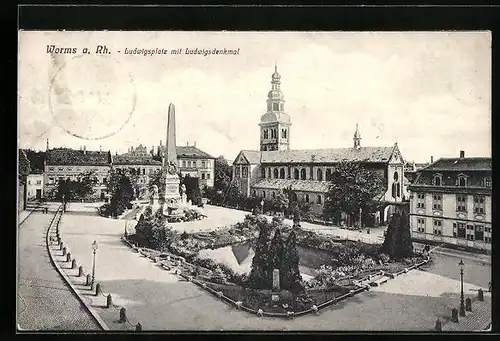 AK Worms a. Rh., Ludwigsplatz mit Ludwigsdenkmal