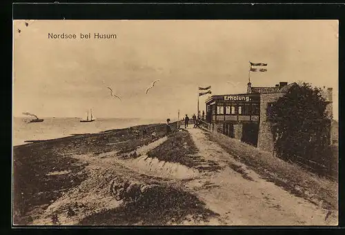 AK Husum / Nordsee, Café Erholung am Strand