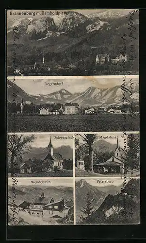 AK Brannenburg, Totale mit Ramboldplatte, Ansichten von Degerndorf, Magdalena und Schwarzlack