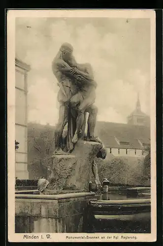 AK Minden i. W., Monumentalbrunnen an der Kgl. Regierung