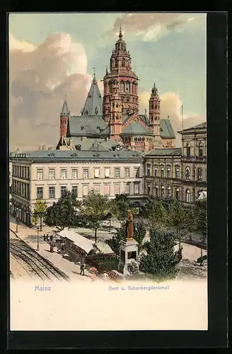 AK Mainz, Dom und Gutenbergdenkmal