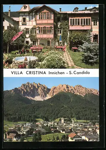 AK Innichen, Hotel Villa Cristina, Ortsansicht