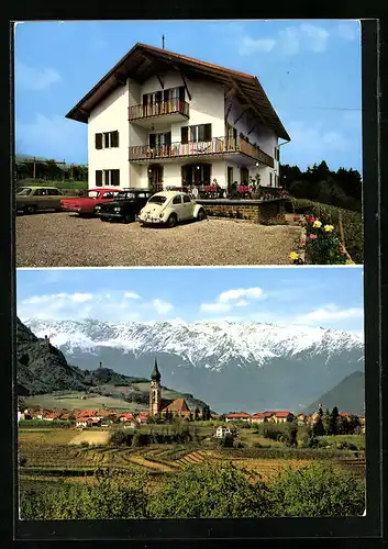 AK St. Pauls /Eppan, Pension Weinberg, Ortsansicht mit Alpen