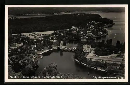 AK Potsdam-Nedlitz, Gasthof Wirtshaus zur Römerschanze am Jungfernsee, Fliegeraufnahme