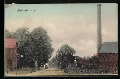 AK Kaltenkirchen, Strassenpartie mit Fabrikschornstein