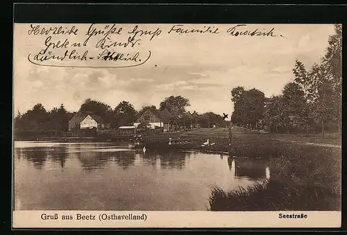 AK Beetz /Osthavelland, Seestrasse mit Blick auf Häuser